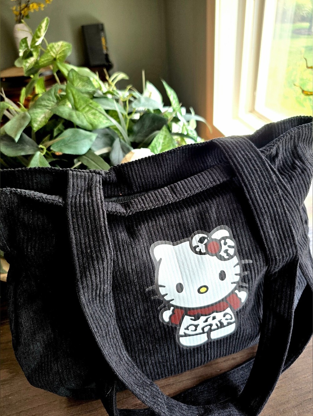 Sanrio Hello Kitty Black Corduroy Tote Bag With Zip Closure NWT - Picture 5 of 11